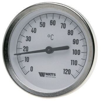Термометр биметаллический Watts F+R801 (1/2", 160С°, d.к/l.г 63x50 мм.) c пог. гильзой 10005806