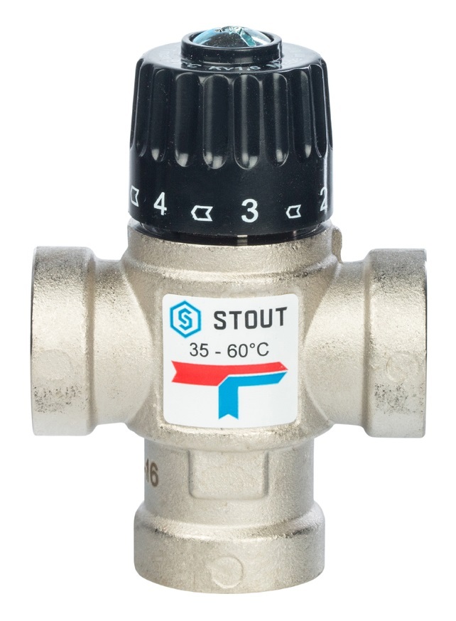 Термостатический смесительный клапан Stout 3/4" ВР 35-60 °С, KV 1,6 м3/ч (SVM-0110-166020)