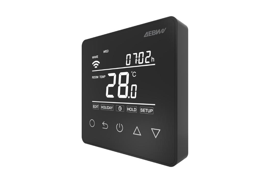 140F1143R — Терморегулятор ДЕВИ Prime (Прайм) c Wi-Fi черный IP 21, размеры 87 x 87 x 42 мм, диапазон регулирования температуры 5...40 °С