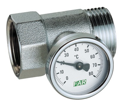 Вставка FAR 1" НР/ВР с термометром (0-80°С) для коллектора хромированная FK 3432 1