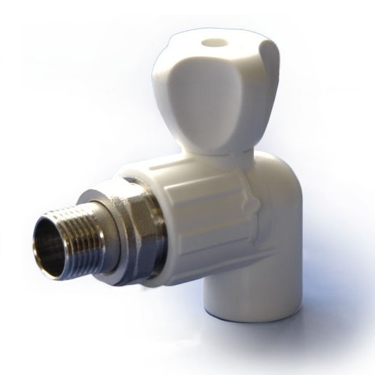 Кран шаровой Политэк 25x1/2" угловой для радиатора полипропиленовый