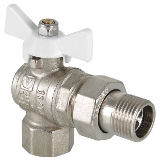 Кран шаровой Valtec Base 3/4" ВР/НР угловой с полусгоном белая ручка-бабочка (арт. VT.228.NW.05)