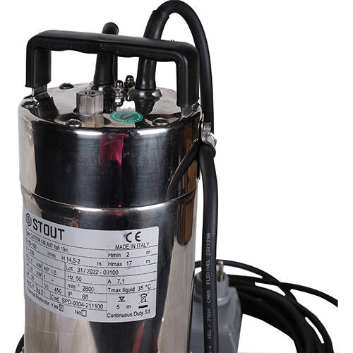 Насос дренажный STOUT SPD-0004 (1.6 кВт, Hmax 17 м, Qmax 150 л/мин, с режущим механизмом)