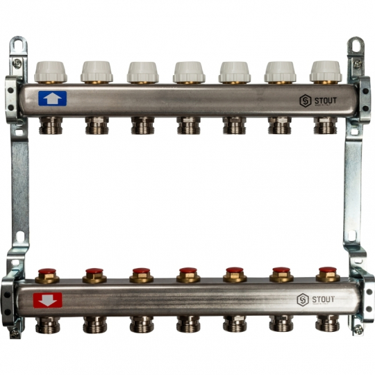 Коллектор Stout 1" x 3/4" на 7 контуров для радиаторного отопления (нерж. сталь) SMS-0922-000007